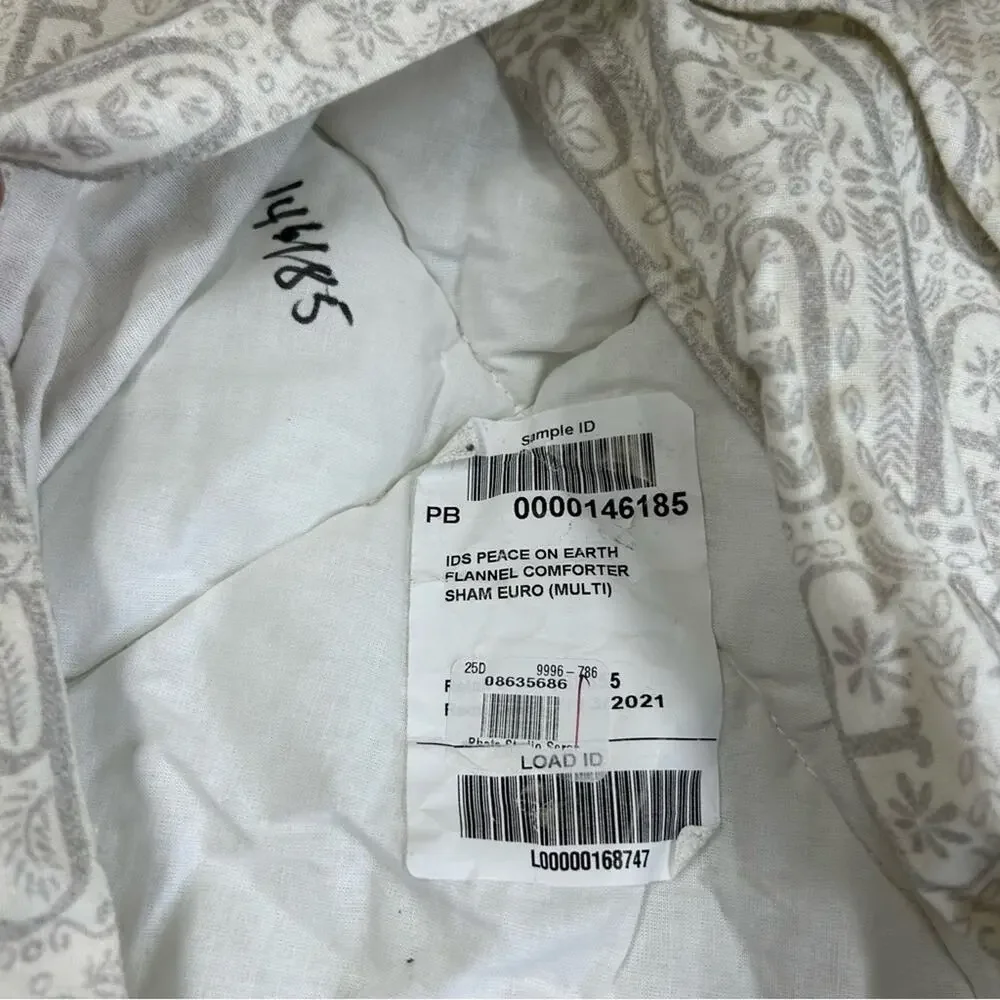 2 Pottery Barn Euro Sham Pillow Cover IDS Love Peace on Earth White Gray NEW